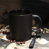 欧式磨砂黑色哑光马克杯带勺高档大容量陶瓷水杯子 创意简约咖啡厅咖啡杯 黑色哑光马克杯