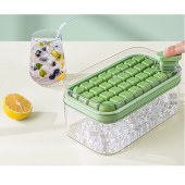 日本冻冰块模具家用按压制冰盒冰格冰箱储存盒食品级自制冰球神器-【果绿色单层32格】